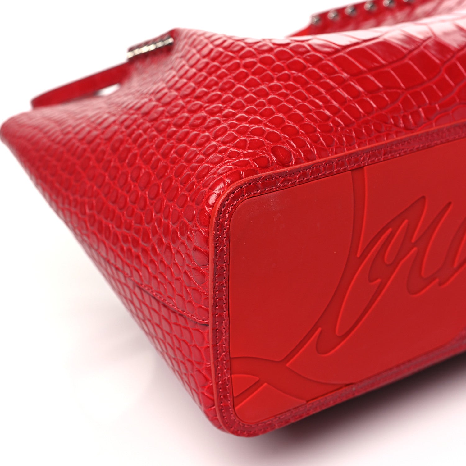Christian Louboutin Crocodile Embossed Calfskin Spiked Small Cabarock Shopper Tote Red 8 of 9