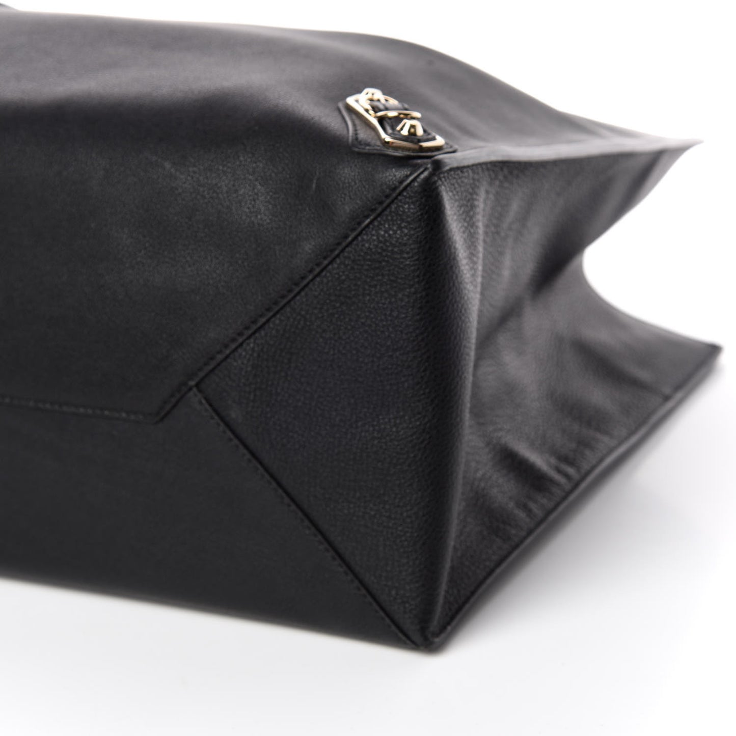 Grained Calfskin Gold Metallic Edge Hardware Papier A4 Tote Black