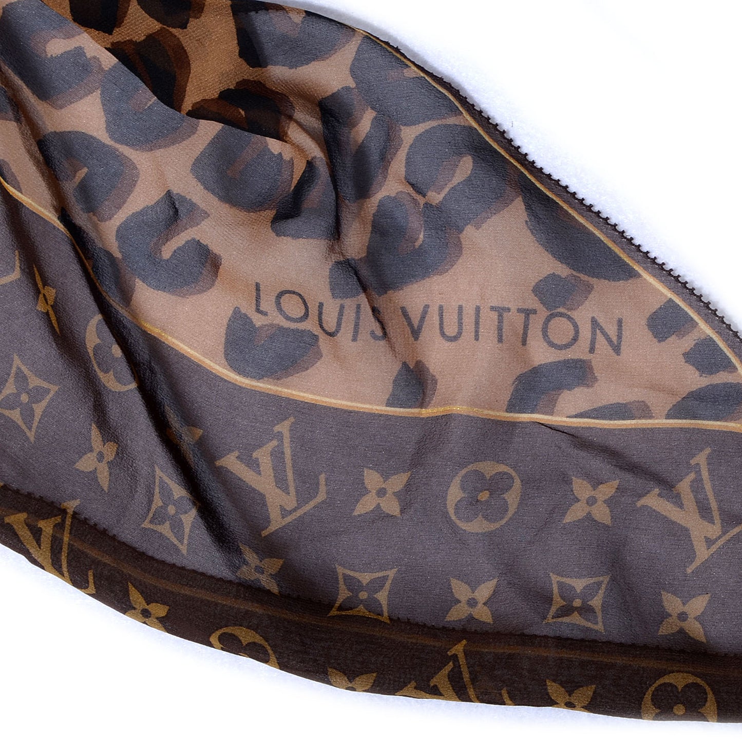 Silk Crepe Leopard Monogram Scarf