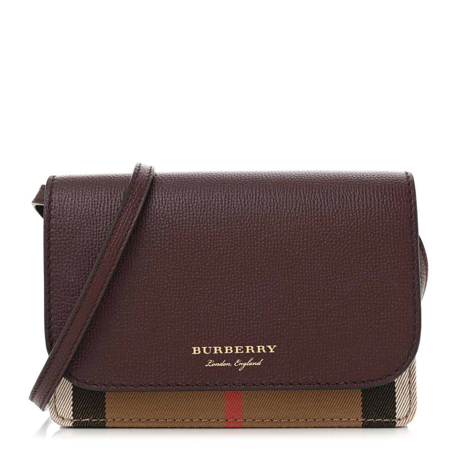Grained Calfskin House Check Tartan Mix Hampshire Wallet On Chain Burgundy