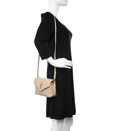 Saint Laurent Calfskin Y Quilted Monogram Toy Loulou Crossbody Bag Nude Powder 2 of 10