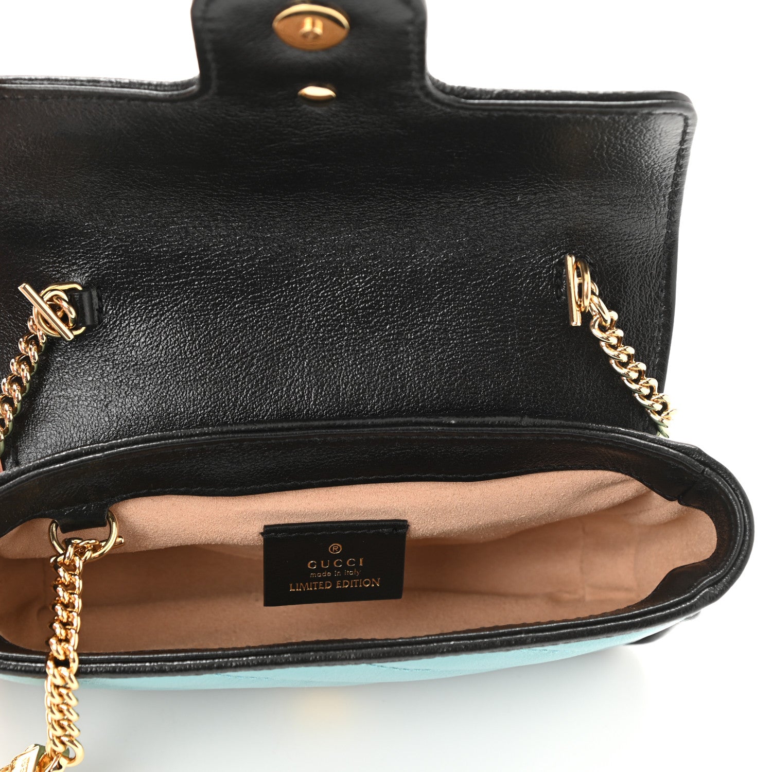 Gucci Azalea Calfskin Enamel Matelasse Diagonal Super Mini Torchon GG Marmont Shoulder Bag Butter Dusty Azure Black Electric Blue 5 of 10