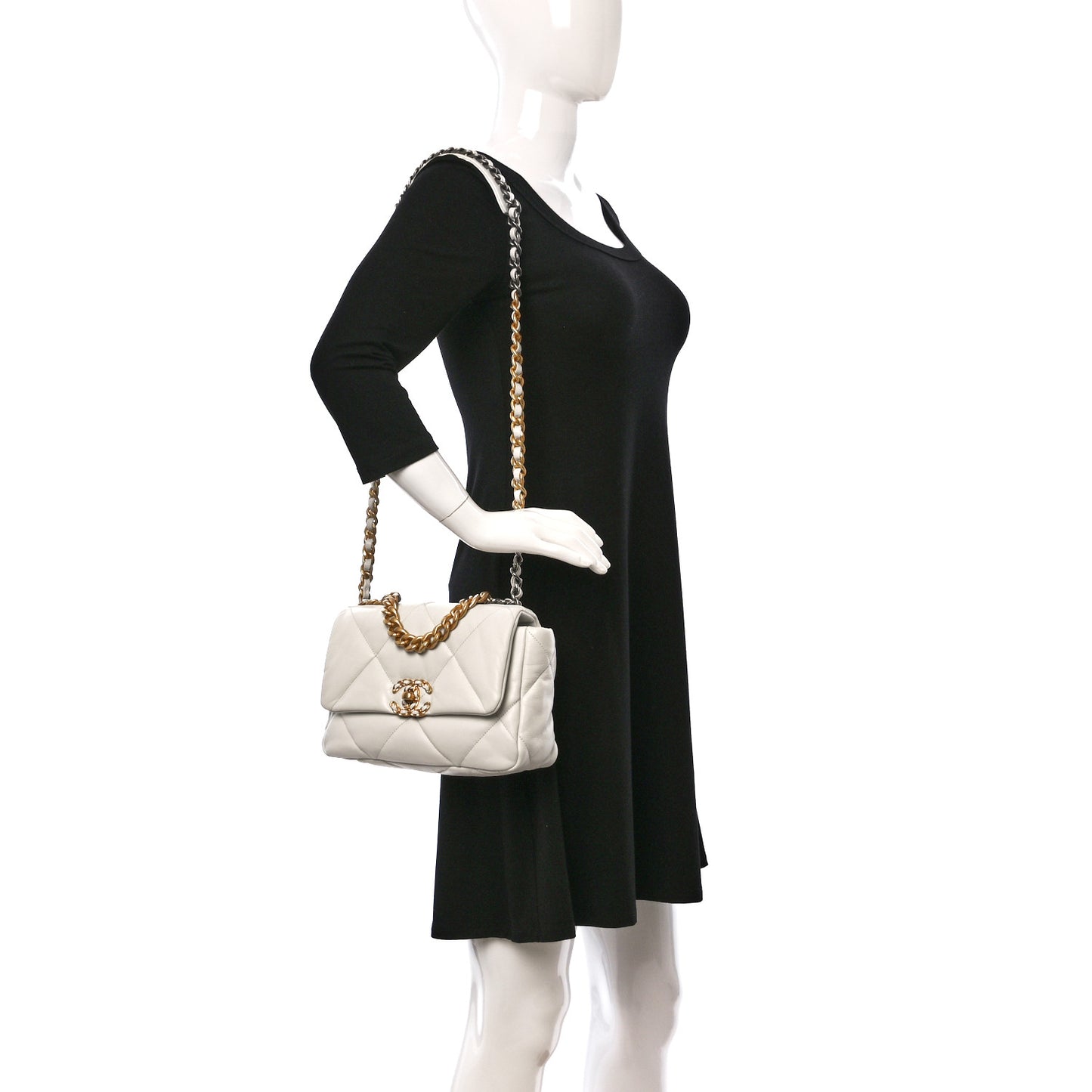 Lambskin Quilted Medium Chanel 19 Flap White