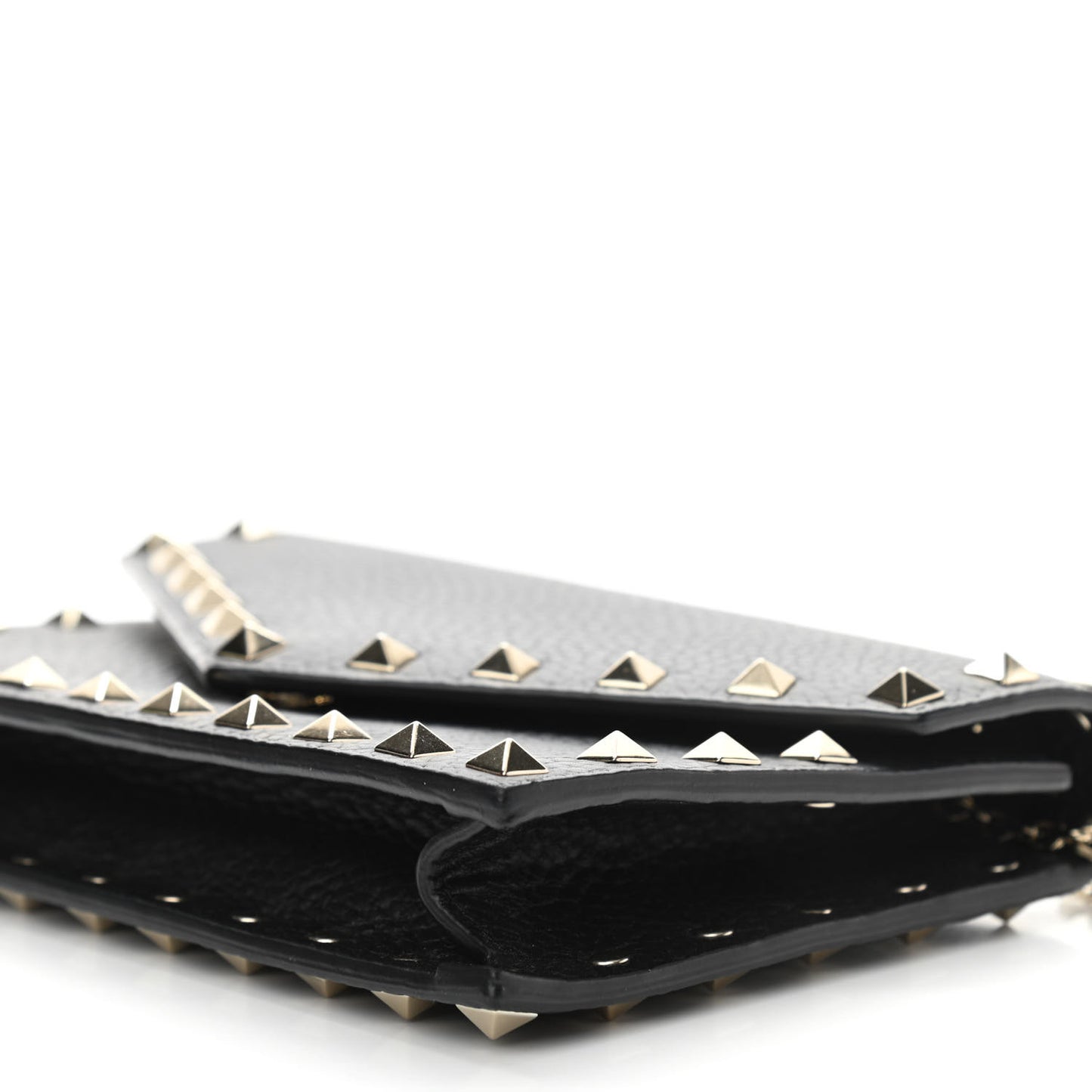 Pebbled Calfskin Rockstud Envelope Wallet on Chain Black