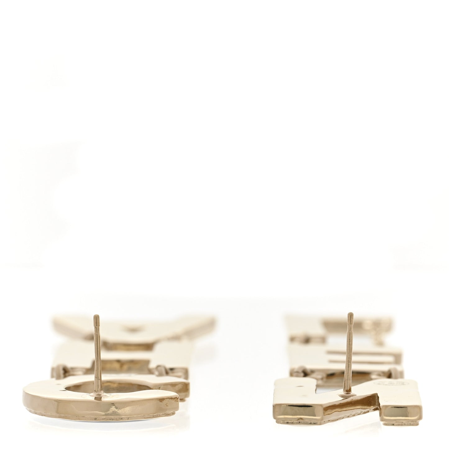 Metal Enamel Cha-Nel Logo Drop Earrings Black White
