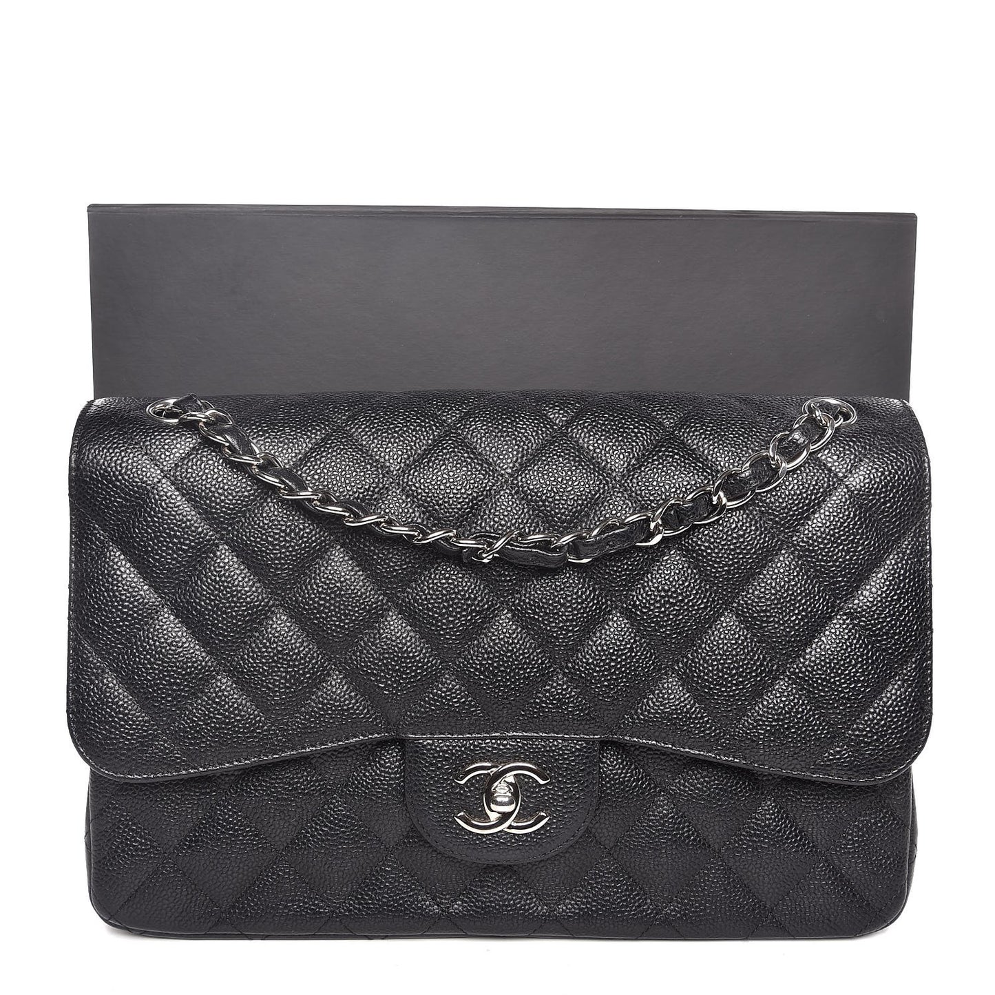 Caviar Quilted Jumbo Double Flap Black