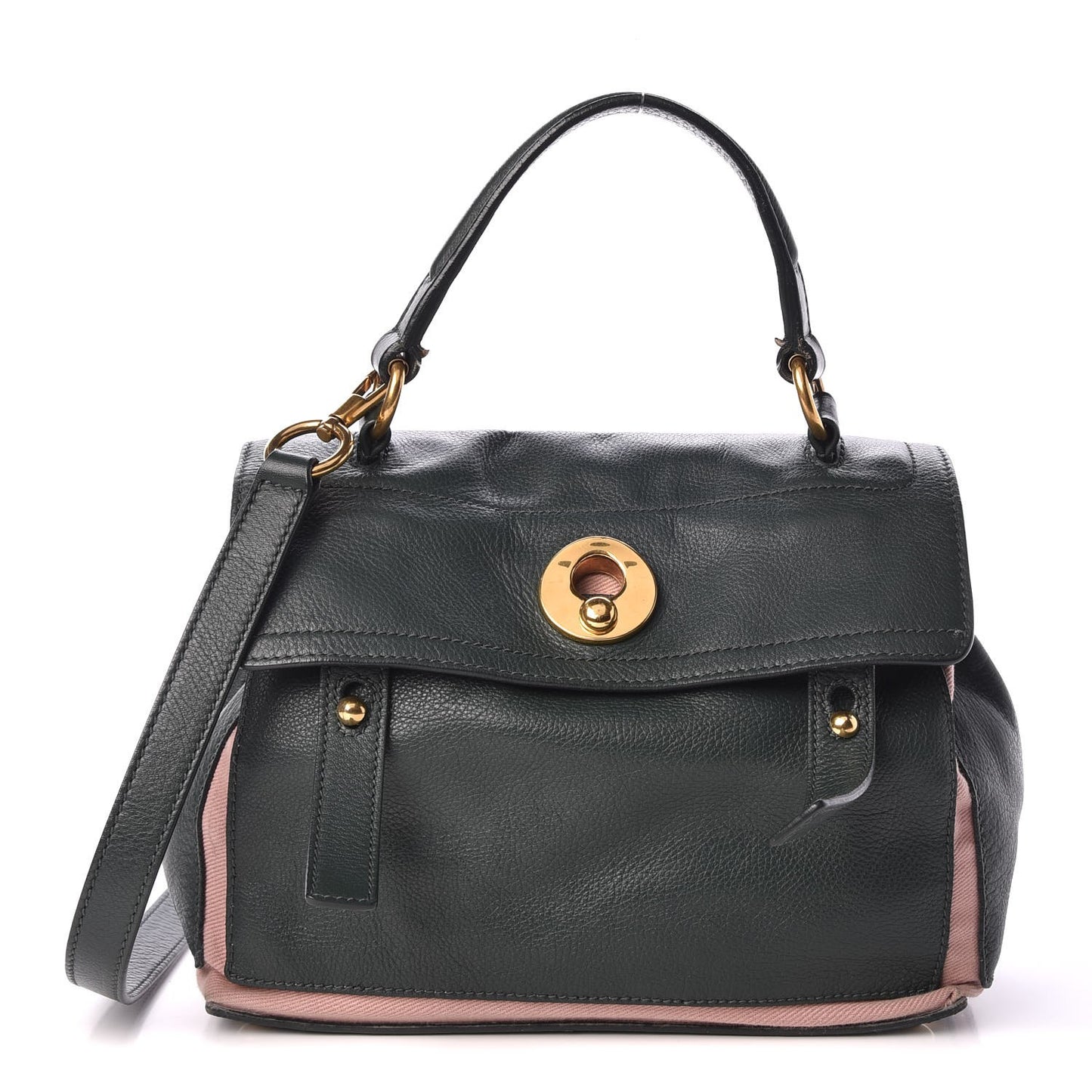 Calfskin Canvas Small Muse Two Dark Green Pink