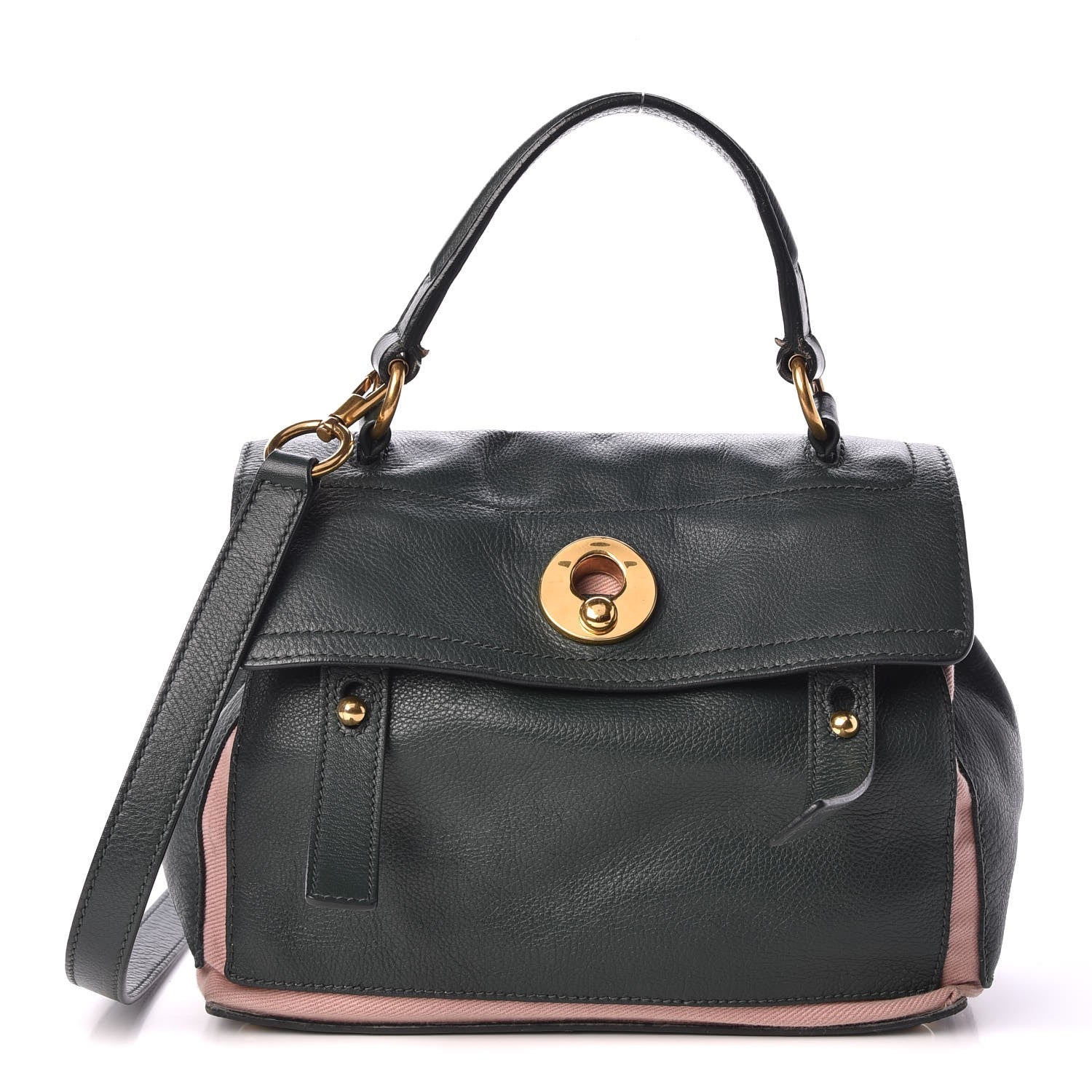 Saint Laurent Calfskin Canvas Small Muse Two Dark Green Pink 1 of 12