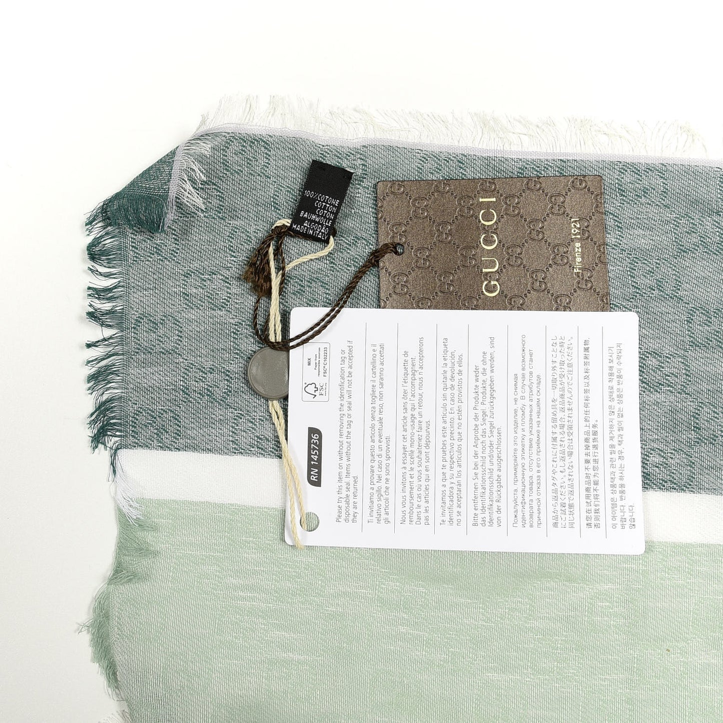 Cotton Monogram Striped Scarf White Multicolor