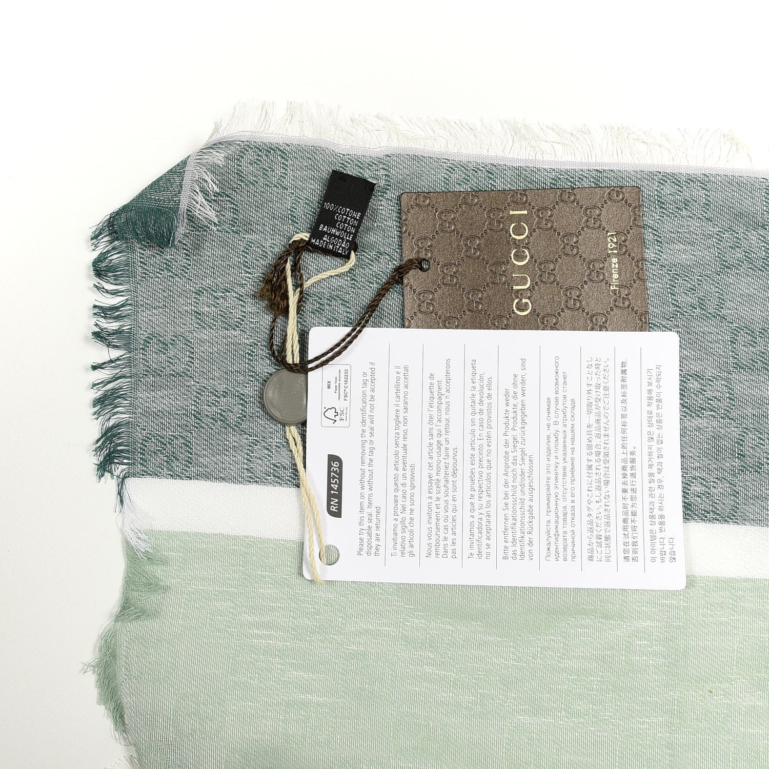 Gucci Cotton Monogram Striped Scarf White Multicolor 4 of 4