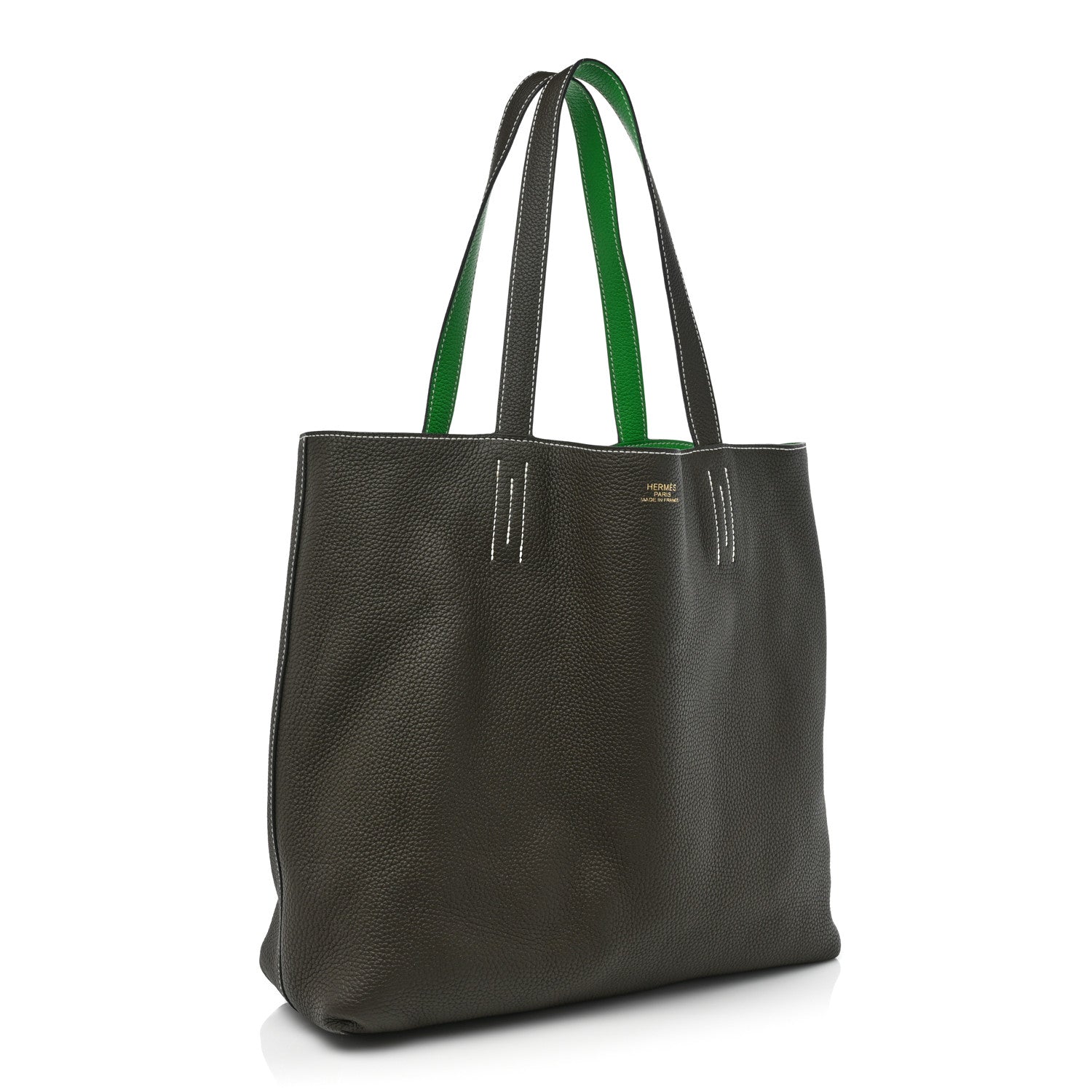 Hermes Taurillon Clemence Double Sens 45 Reversible Tote Vert De Gris Bamboo 5 of 11