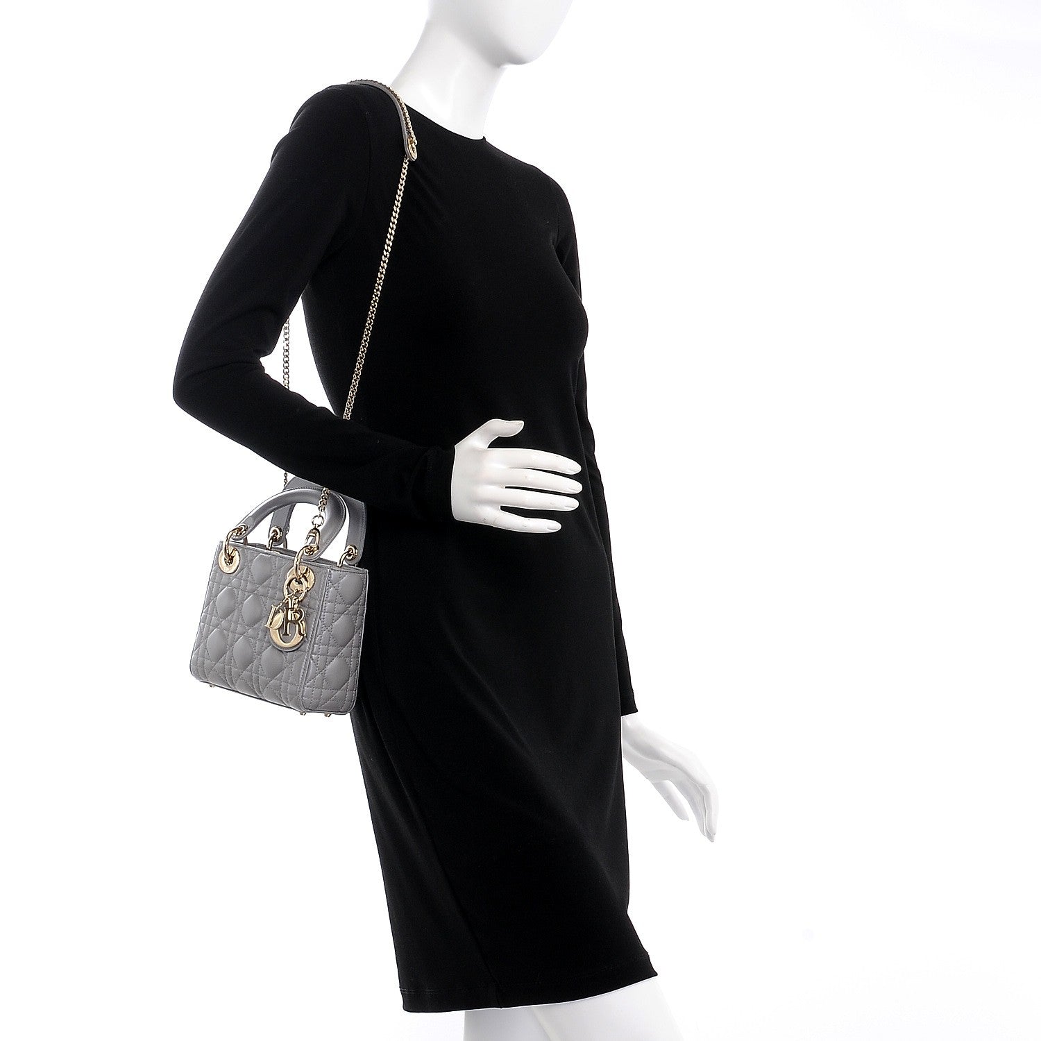 Christian Dior Metallic Lambskin Cannage Mini Lady Dior Grey 2 of 8