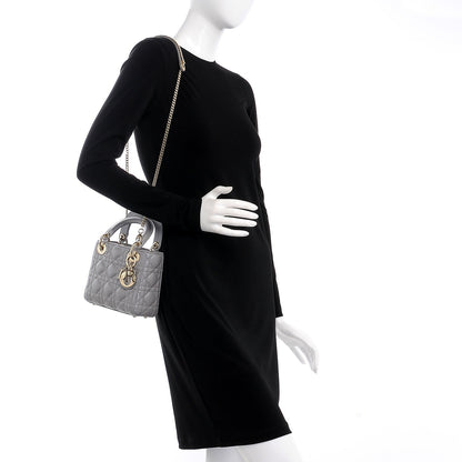 Christian Dior Metallic Lambskin Cannage Mini Lady Dior Grey 2 of 8