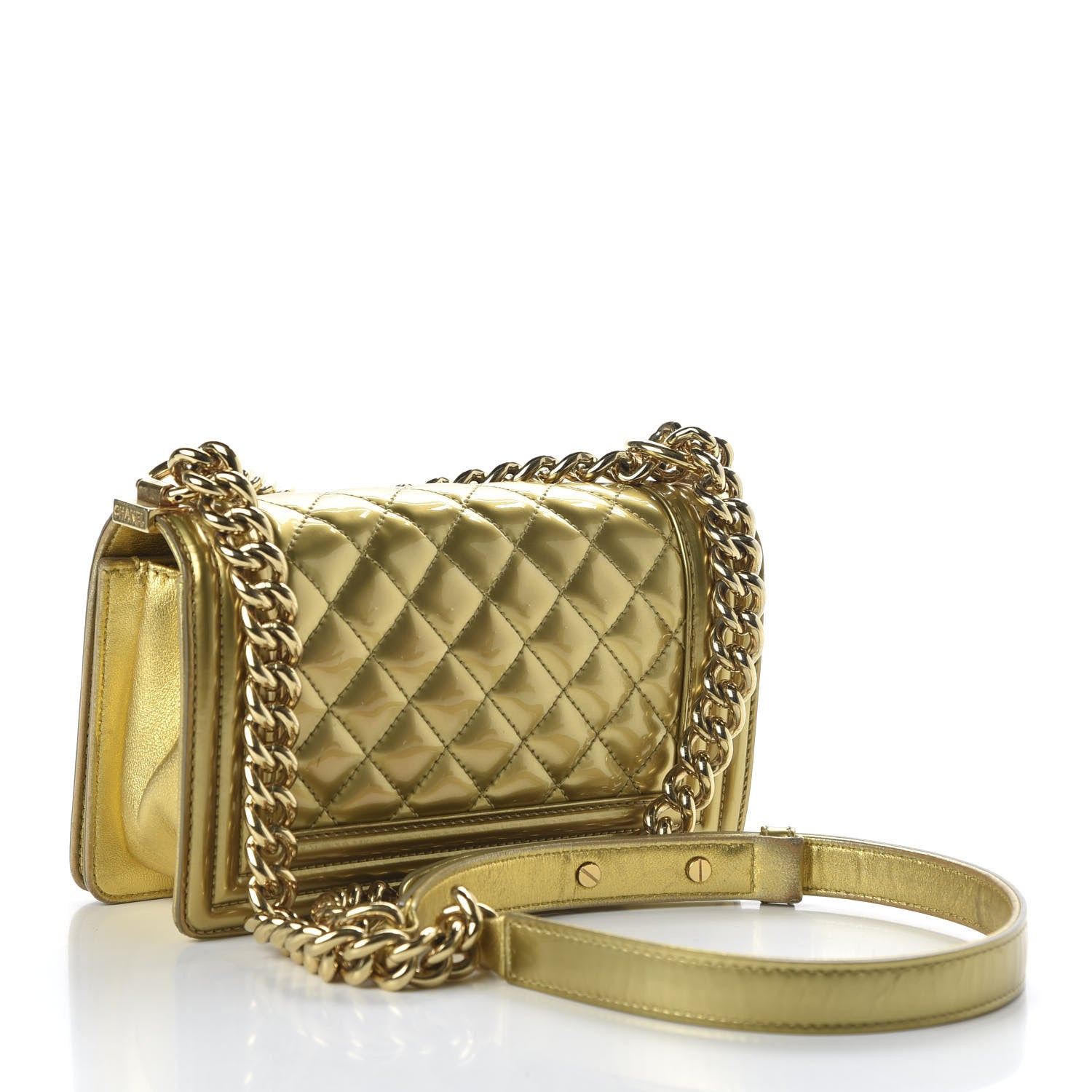 Chanel Metallic Patent Calfskin Quilted Small Boy Flap Gold 3 of 11
