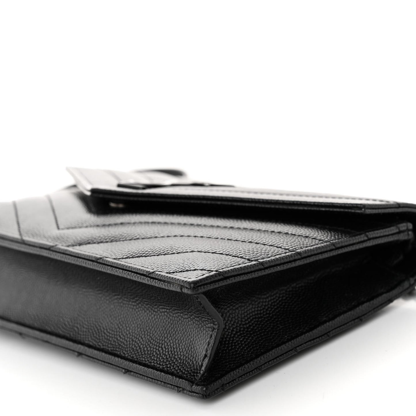Grain De Poudre Matelasse Chevron Monogram Monochrome Envelope Chain Wallet Black