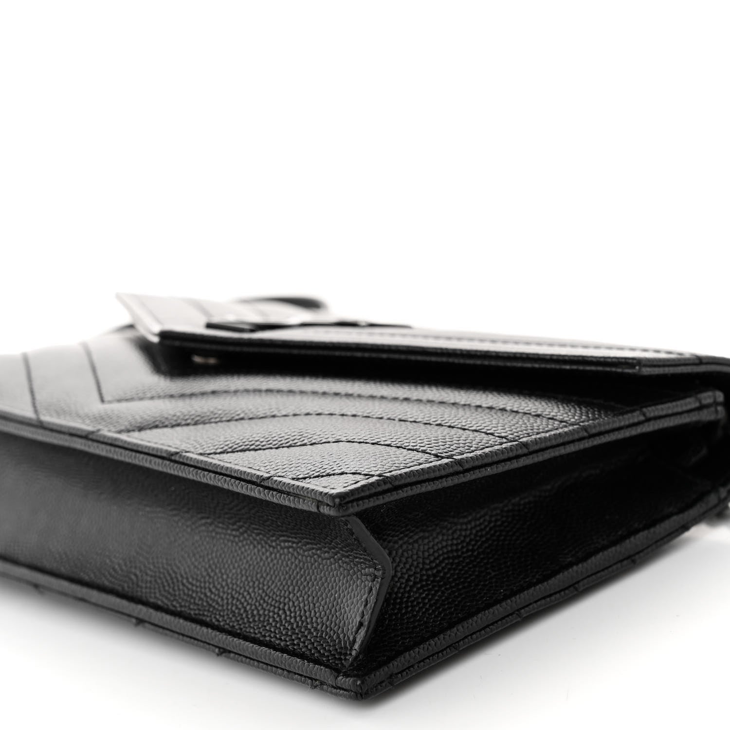 Saint Laurent Grain De Poudre Matelasse Chevron Monogram Monochrome Envelope Chain Wallet Black 9 of 9