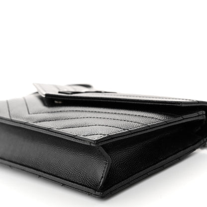 Saint Laurent Grain De Poudre Matelasse Chevron Monogram Monochrome Envelope Chain Wallet Black 9 of 9