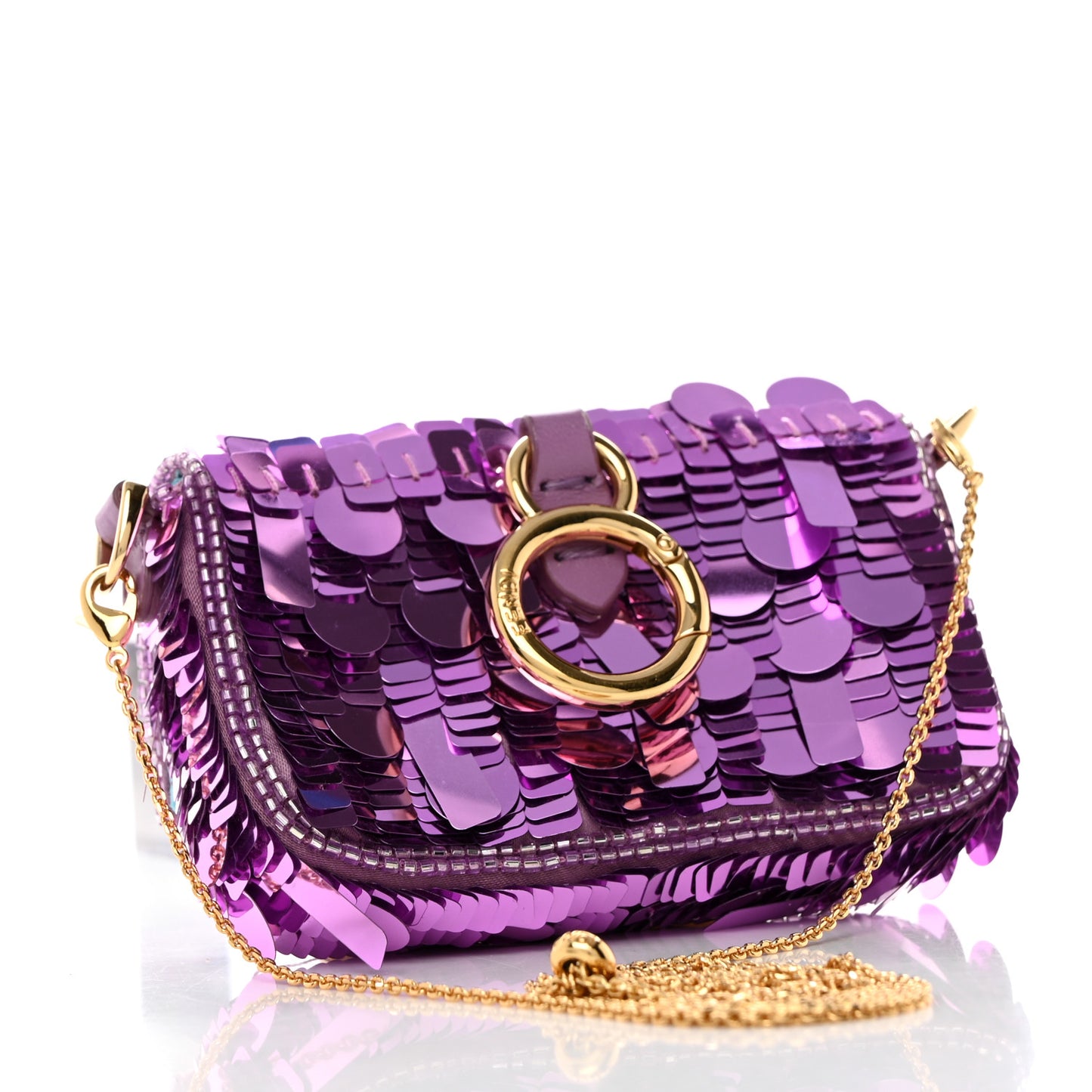 Sequin Paillettes Shiny Nappa Sex and the City Nano Maxi Buckle Baguette Charm Agapanto
