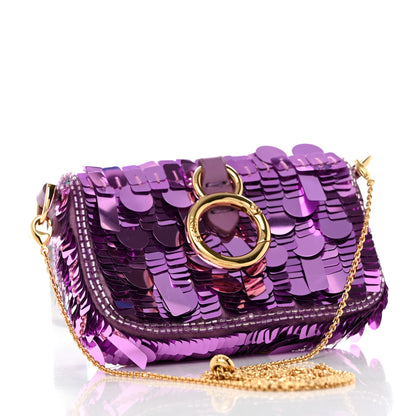 Fendi Sequin Paillettes Shiny Nappa Sex and the City Nano Maxi Buckle Baguette Charm Agapanto 3 of 9