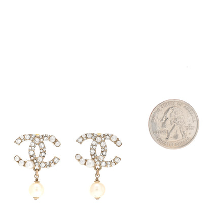 Chanel Crystal Pearl CC Drop Earrings Gold Pearly White 2 of 7