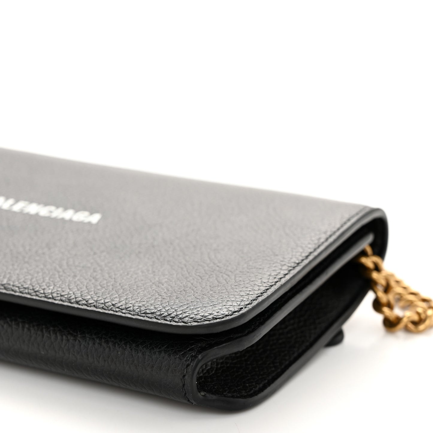 Grained Calfskin Logo Everyday Phone Holder Wallet On Chain Black White