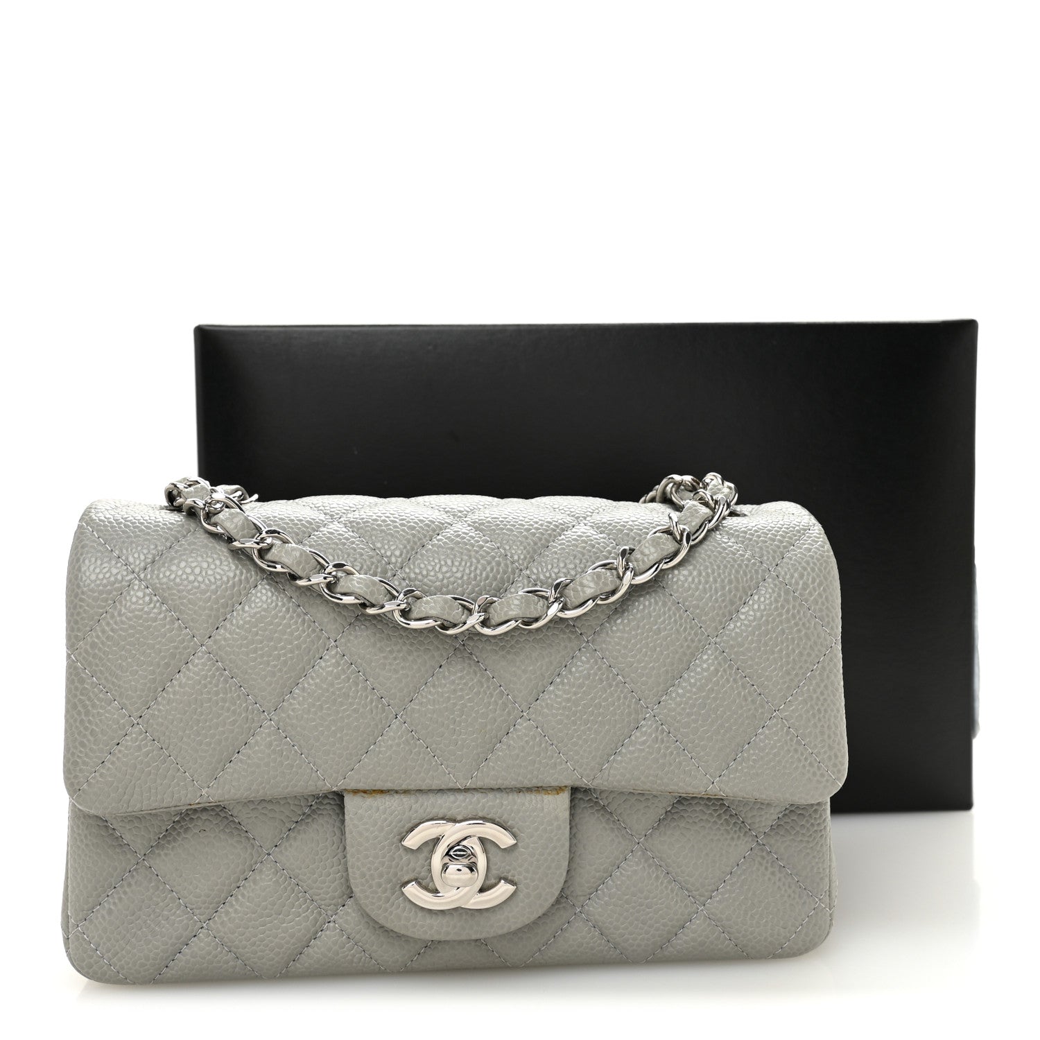 Chanel Caviar Quilted Mini Rectangular Flap Light Grey 13 of 13