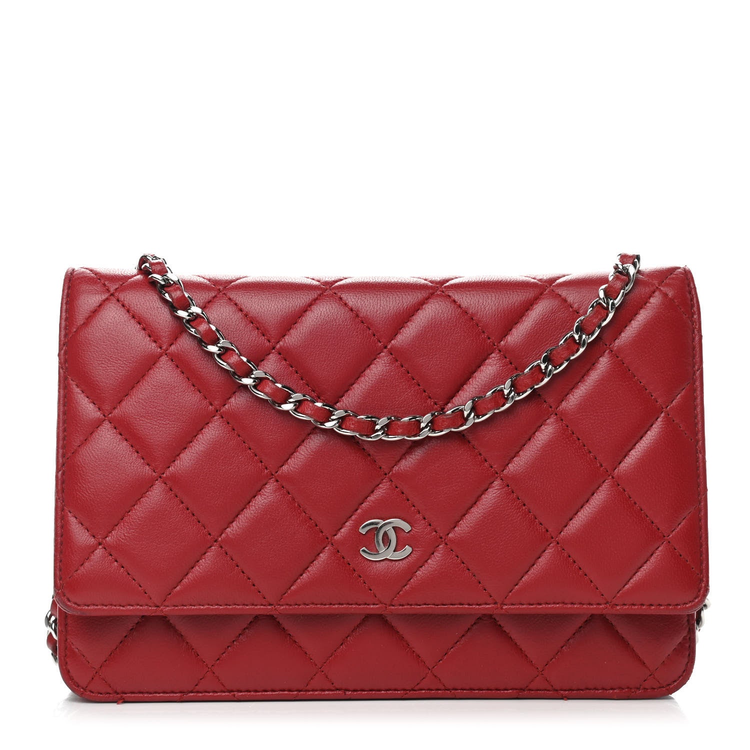 Chanel Lambskin Quilted Wallet on Chain WOC Red 1 of 14