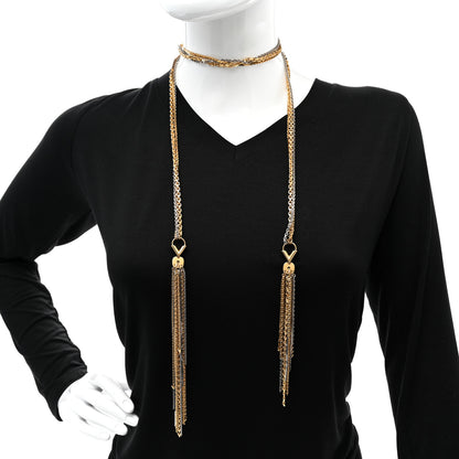 Louis Vuitton Metal Long Fringe Necklace Gold 2 of 7