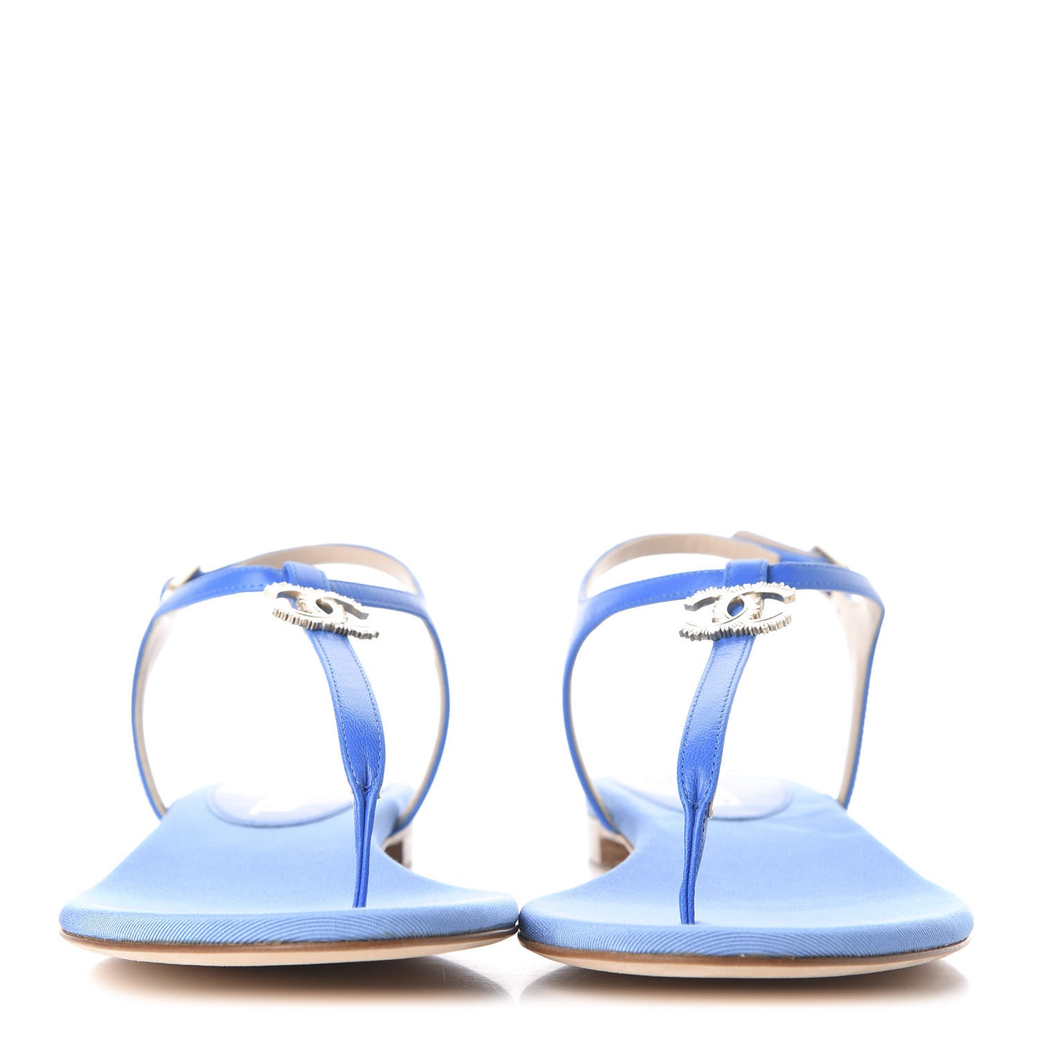 Chanel Shiny Kidskin CC Logo Thong Sandals 37.5 Blue 2 of 10