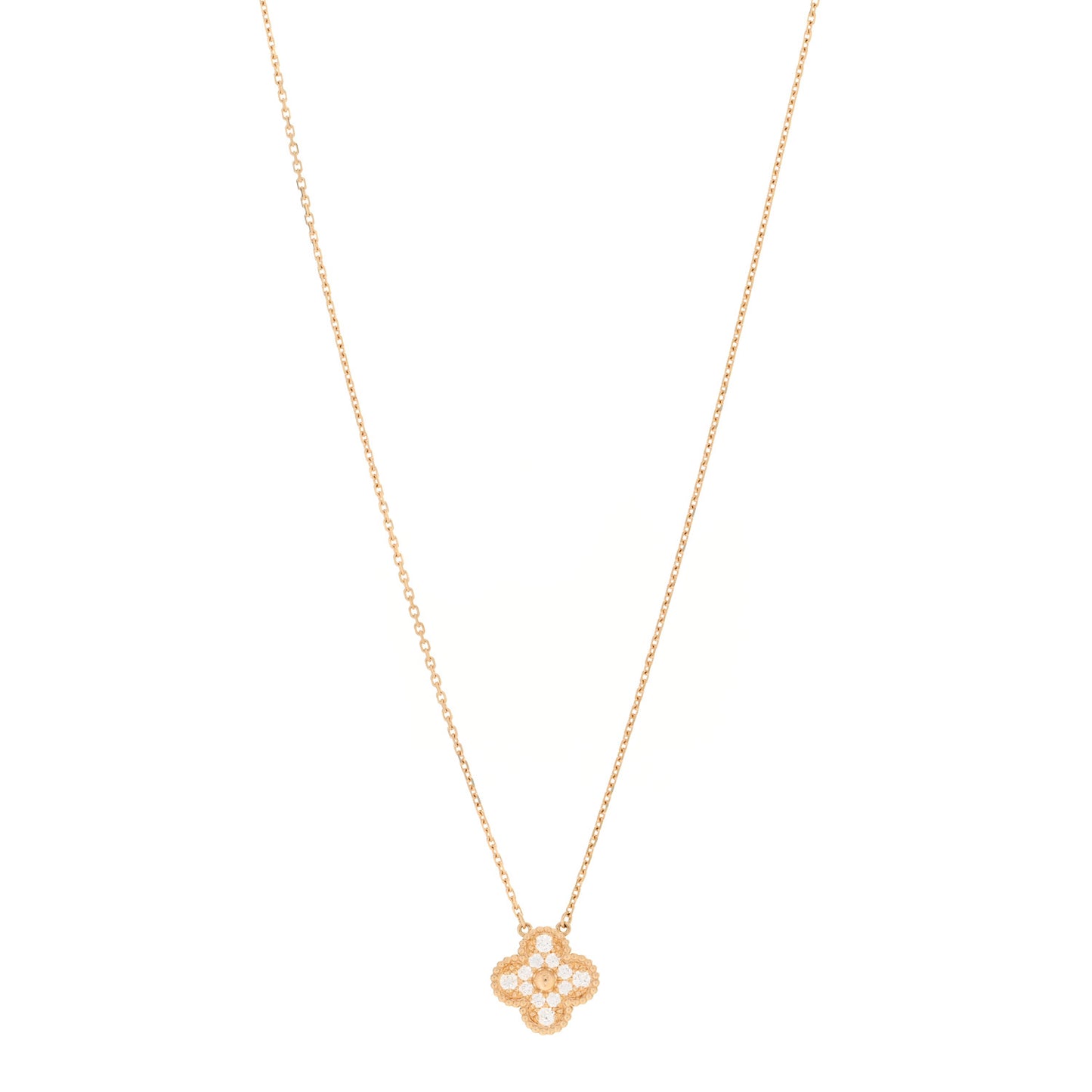 18K Yellow Gold Diamond Vintage Alhambra Pendant Necklace