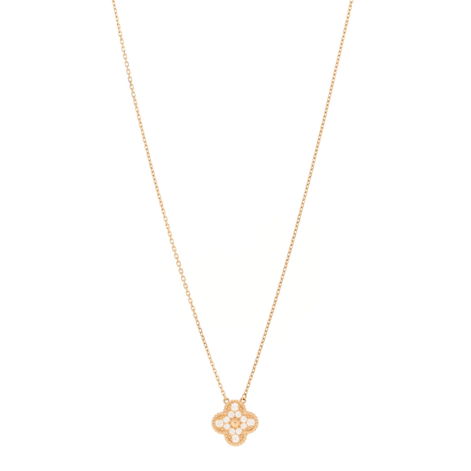 Van Cleef & Arpels 18K Yellow Gold Diamond Vintage Alhambra Pendant Necklace 1 of 5