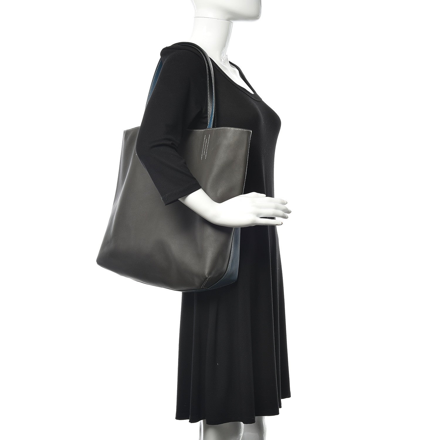 Hermes Veau Sikkim Double Sens 36 Reversible Tote Graphite Black Bleu Thalassa 3 of 19