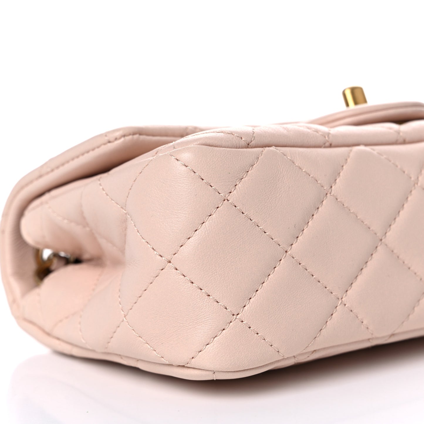 Lambskin Quilted Mini Rectangular Pearl Crush Flap Light Beige