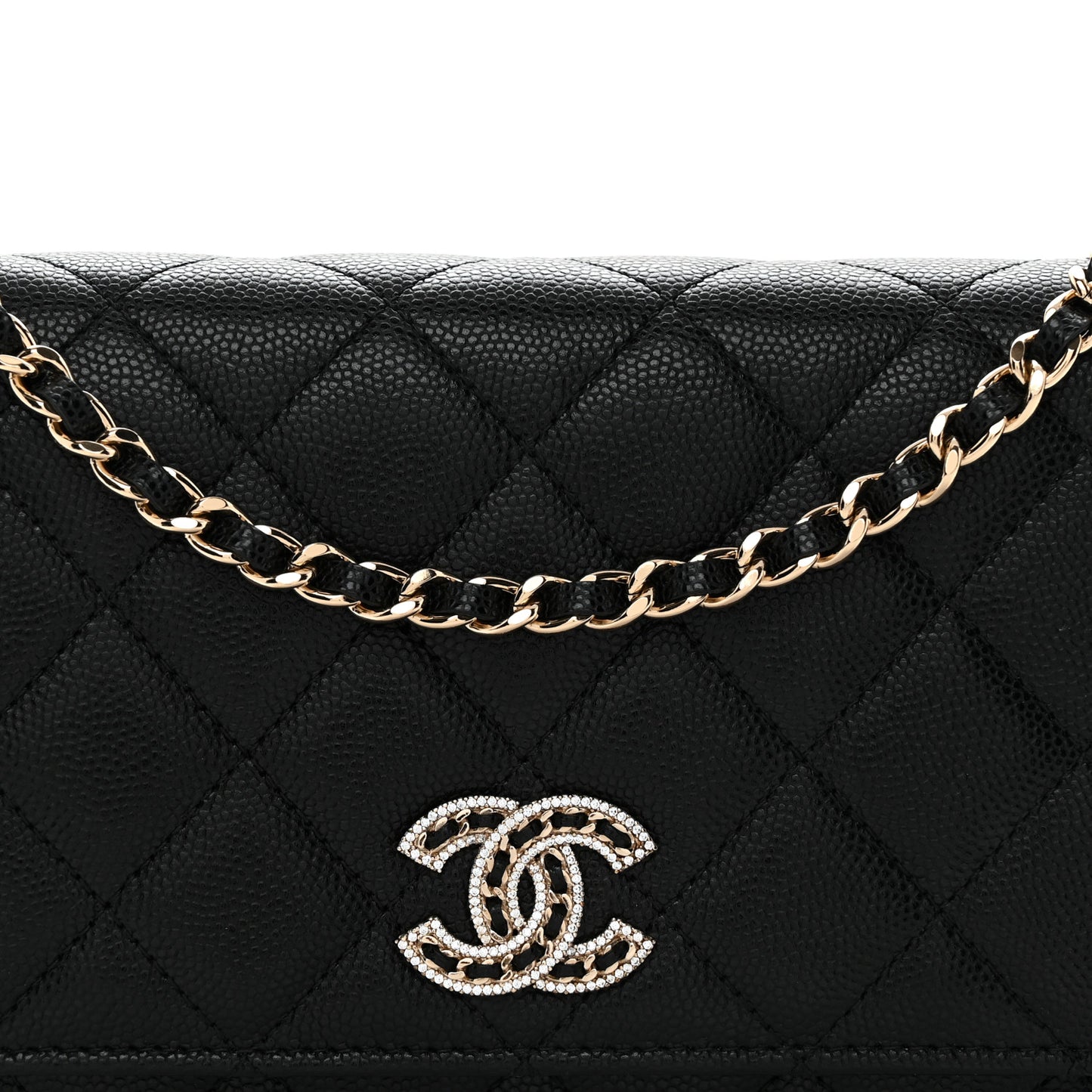 Caviar Quilted Crystal CC Wallet On Chain WOC Black