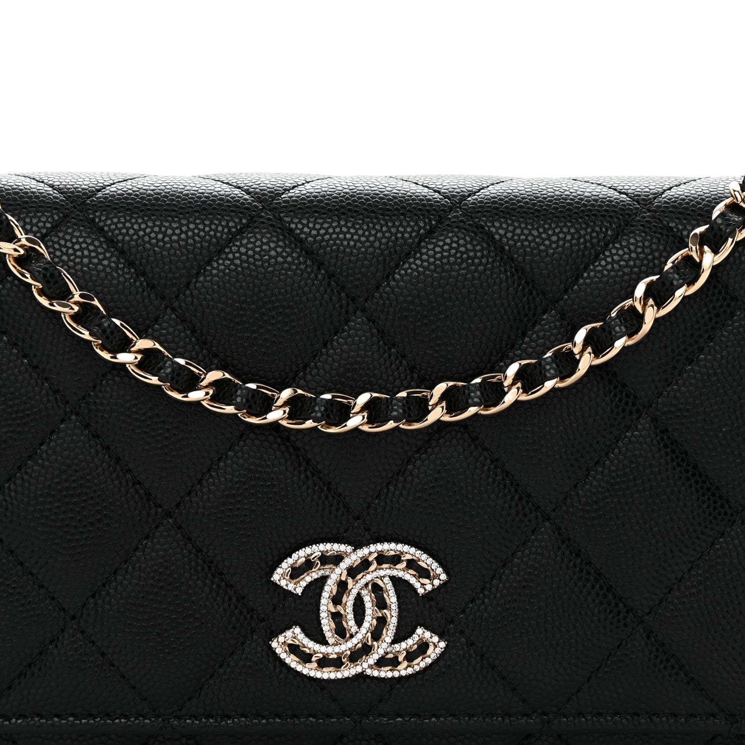 Chanel Caviar Quilted Crystal CC Wallet On Chain WOC Black 9 of 11