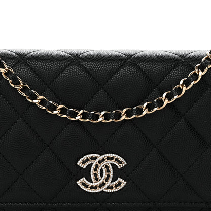 Chanel Caviar Quilted Crystal CC Wallet On Chain WOC Black 9 of 11