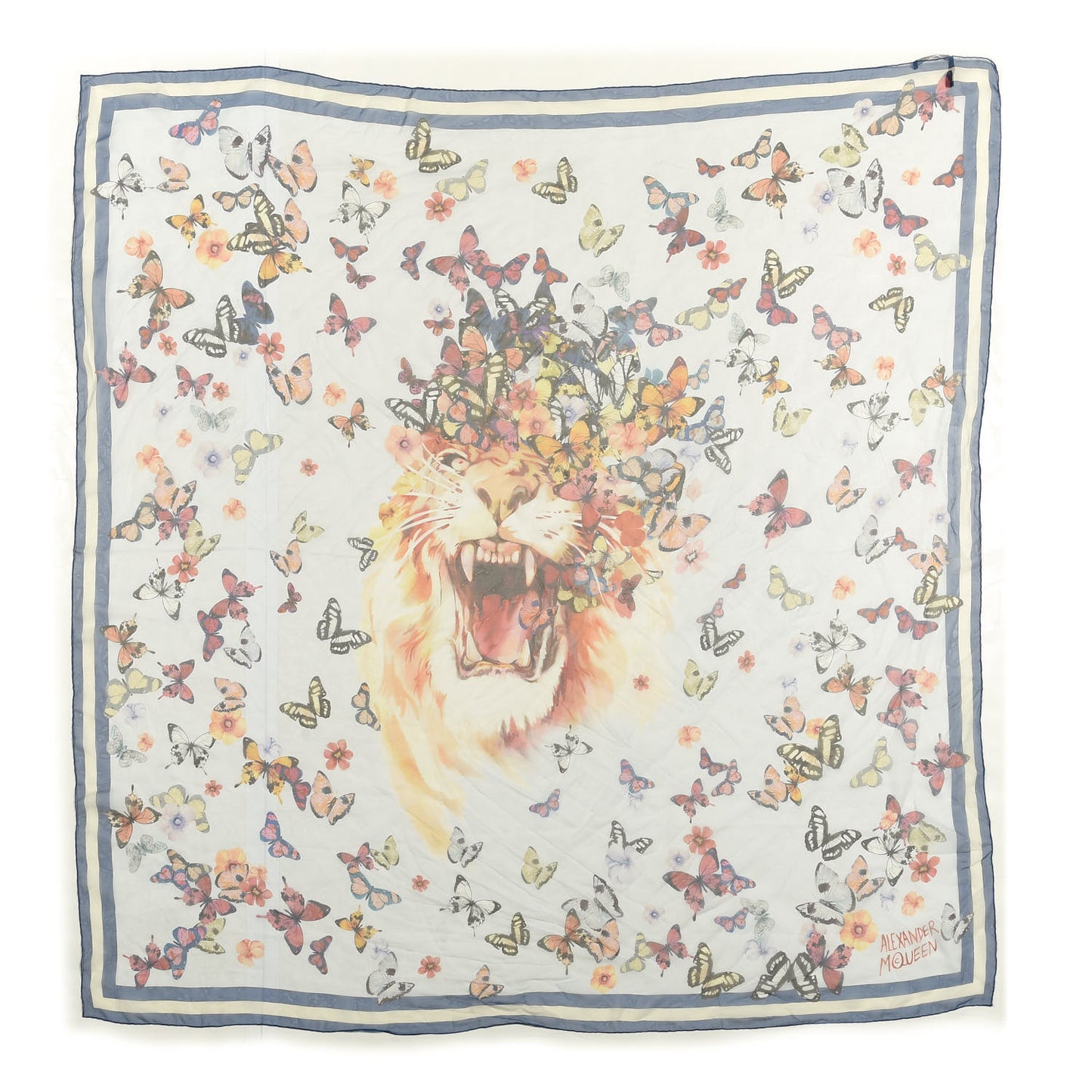 Silk Chiffon Butterfly And Lion Scarf Blue
