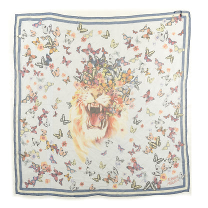 Alexander McQueen Silk Chiffon Butterfly And Lion Scarf Blue 1 of 6