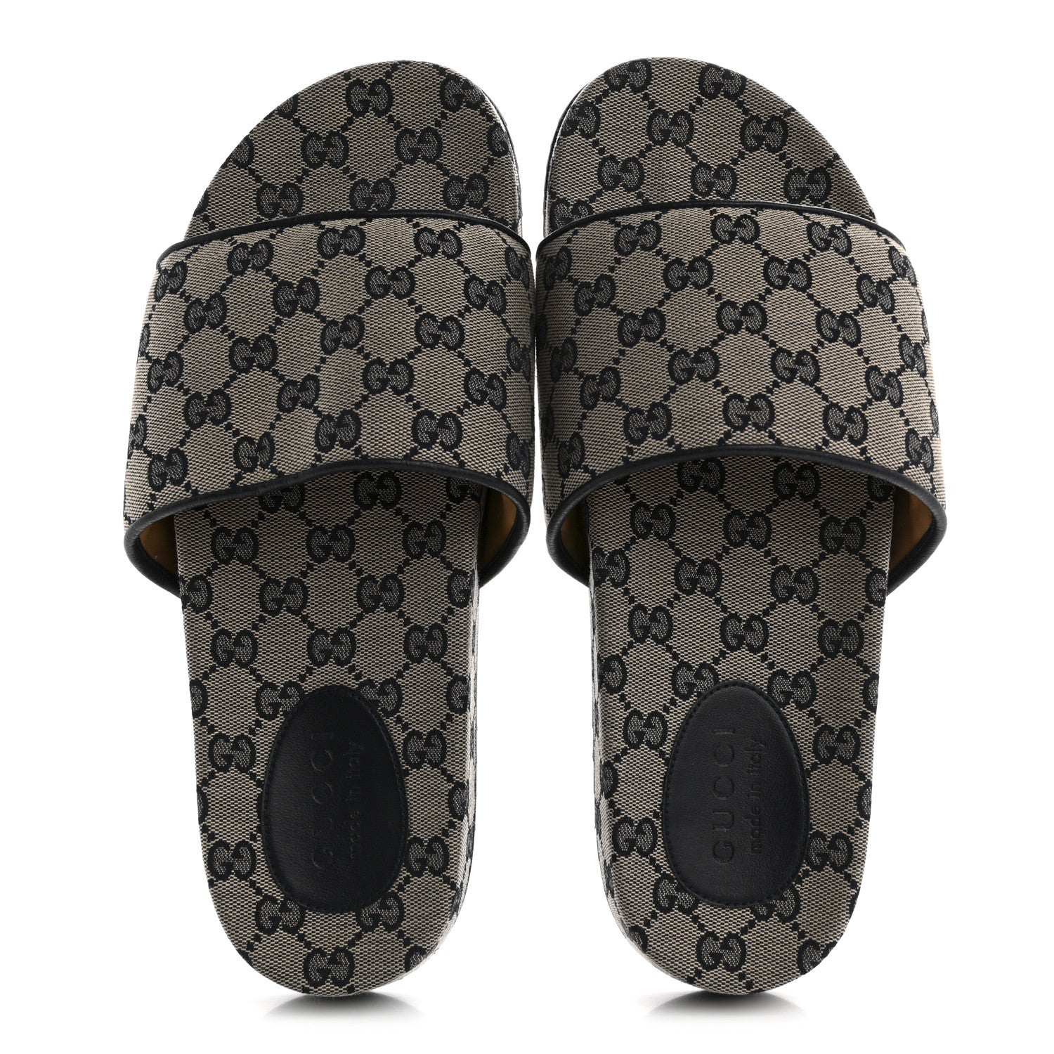 Gucci Canvas GG Monogram Mens Slide Sandals 10 Beige Blue 2 of 9
