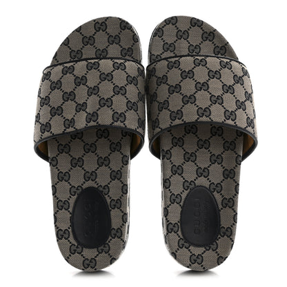 Gucci Canvas GG Monogram Mens Slide Sandals 10 Beige Blue 2 of 9