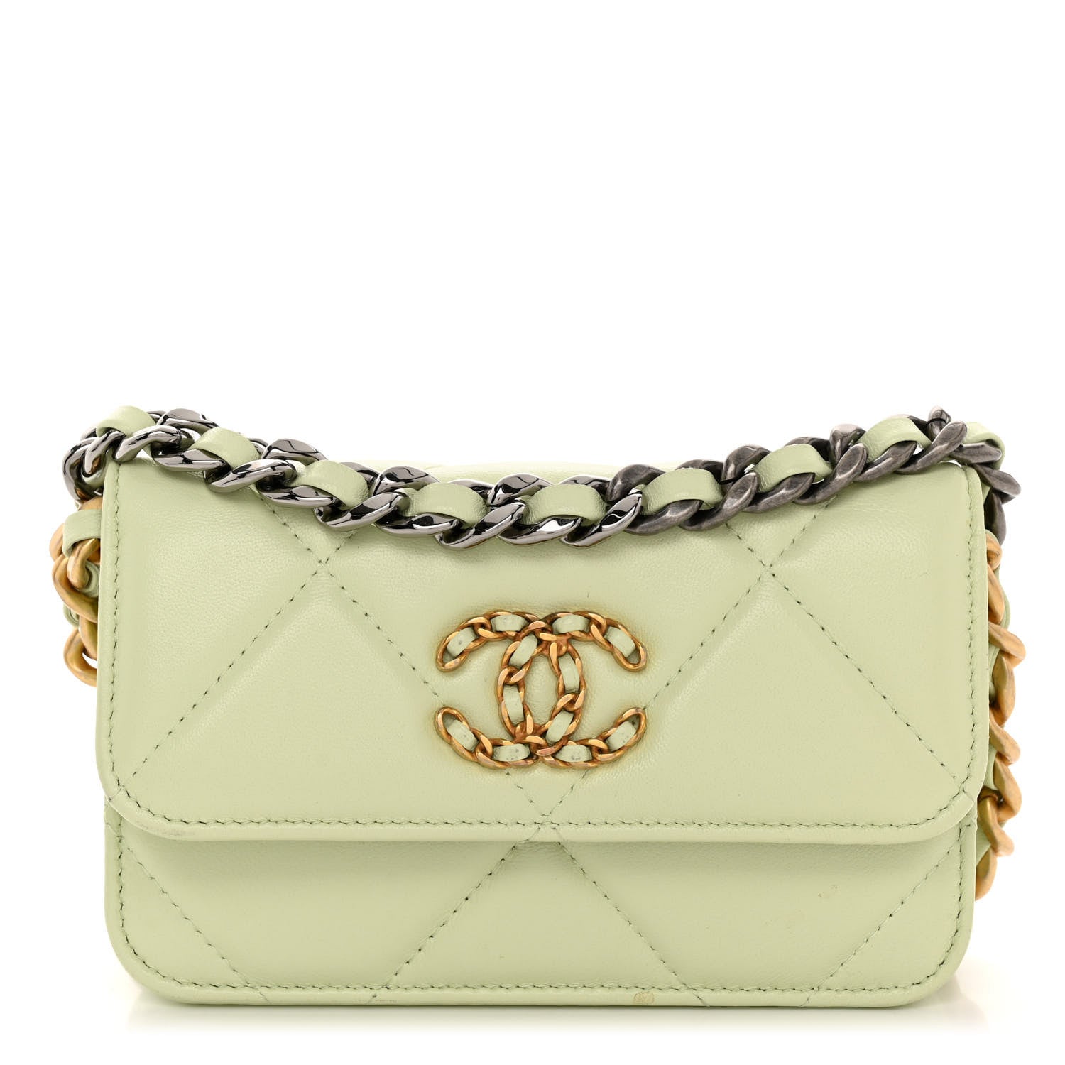 Chanel Lambskin Quilted 19 Clutch With Chain Light Green 1 of 13