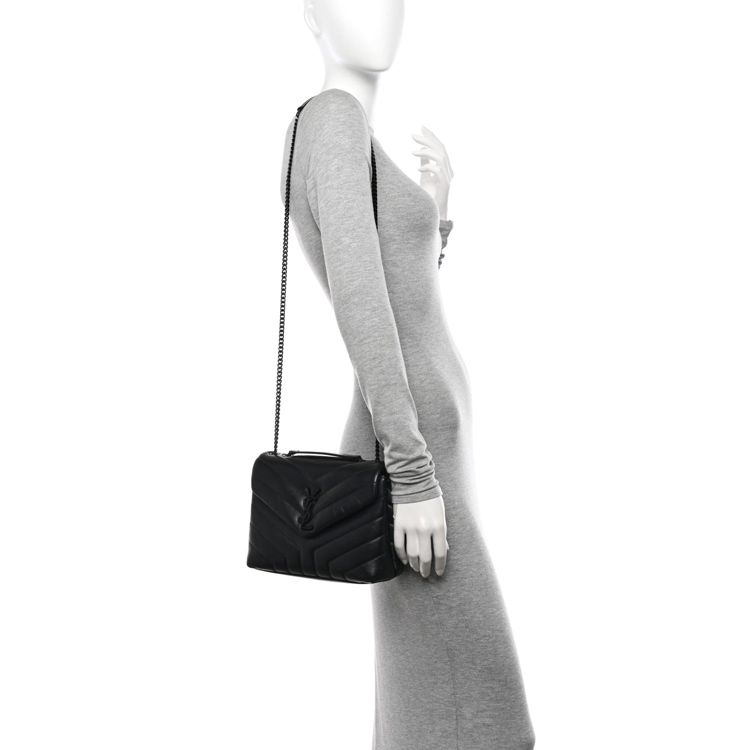 Saint Laurent Calfskin Y Quilted Monogram Monochrome Small Loulou Chain Satchel Black 2 of 11