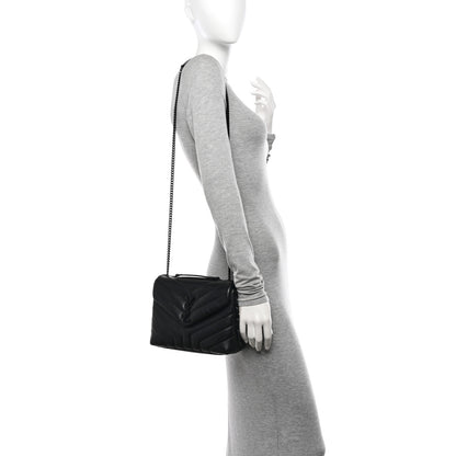 Saint Laurent Calfskin Y Quilted Monogram Monochrome Small Loulou Chain Satchel Black 2 of 11