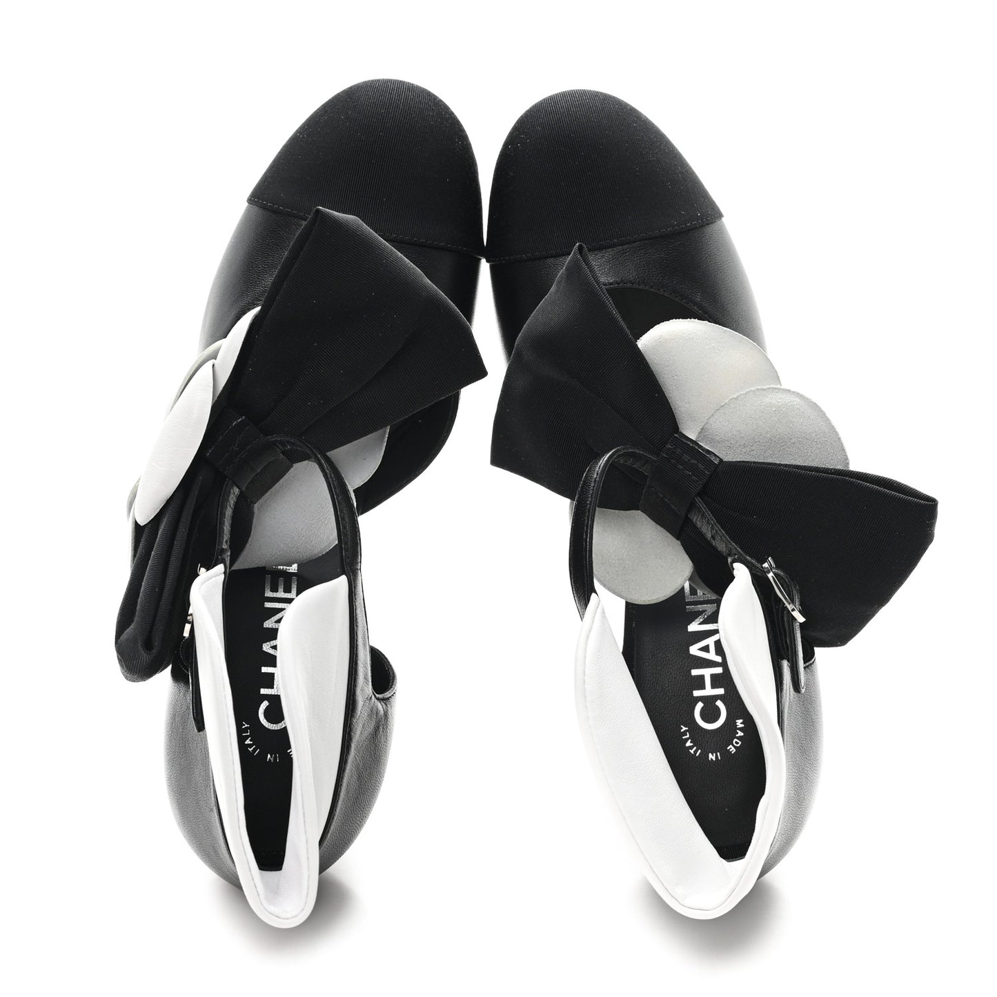 Lambskin Grosgrain Cap Toe Camellia Mary Jane Platform Pumps 38.5 Black