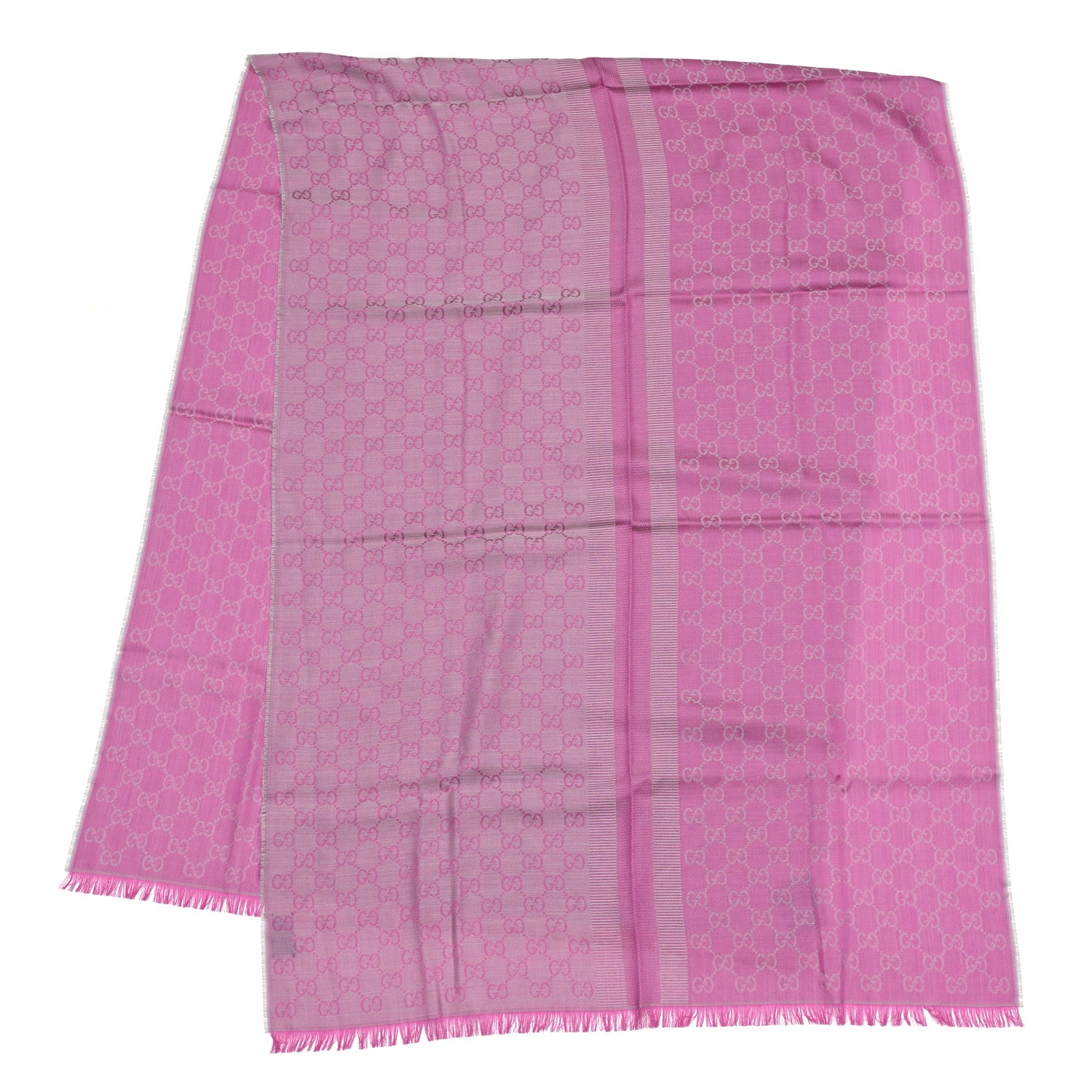 Gucci Wool Silk GG Monogram GGWeblong Fringe Scarf Shawl Zinc Pink 4 of 8