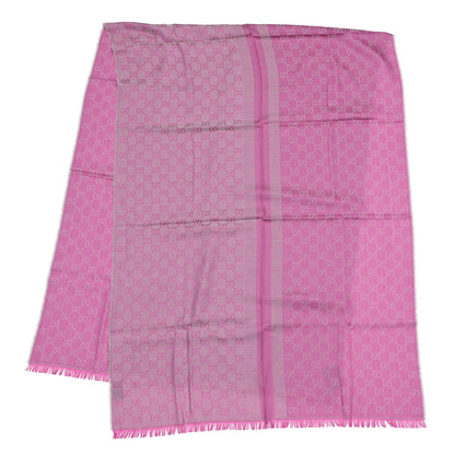 Gucci Wool Silk GG Monogram GGWeblong Fringe Scarf Shawl Zinc Pink 4 of 8