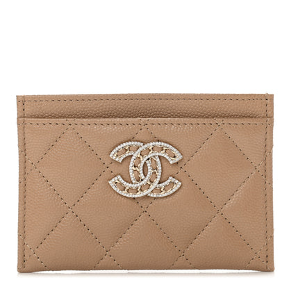 Chanel Caviar Quilted Crystal Card Holder Beige 1 of 9