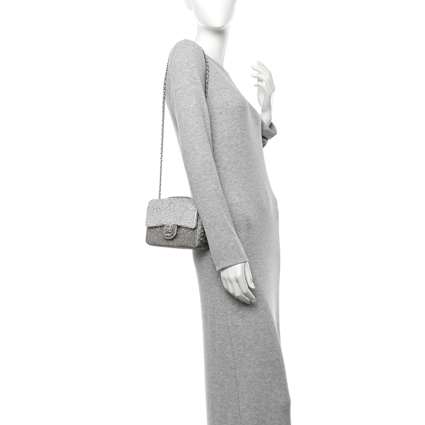 Suede Calfskin Crystal Mini Flap Grey