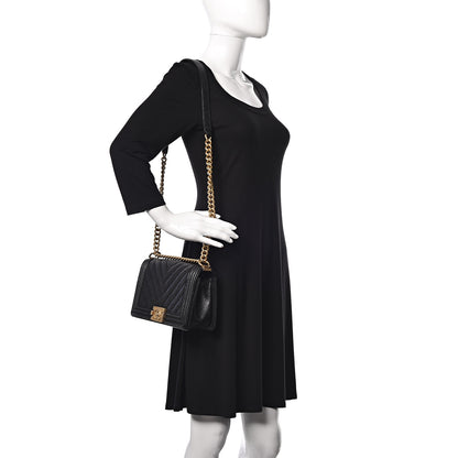 Chanel Caviar Chevron Quilted Medium Boy Flap Black 2 of 13