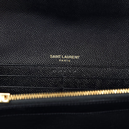 Saint Laurent Grain De Poudre Matelasse Chevron Monogram Flap Wallet Black 6 of 8